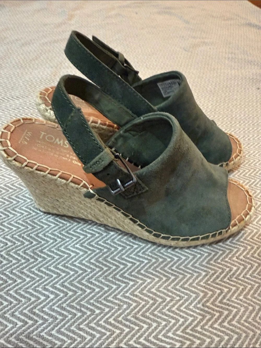 TOMS Olive Suede Espadrille Wedge Sandals